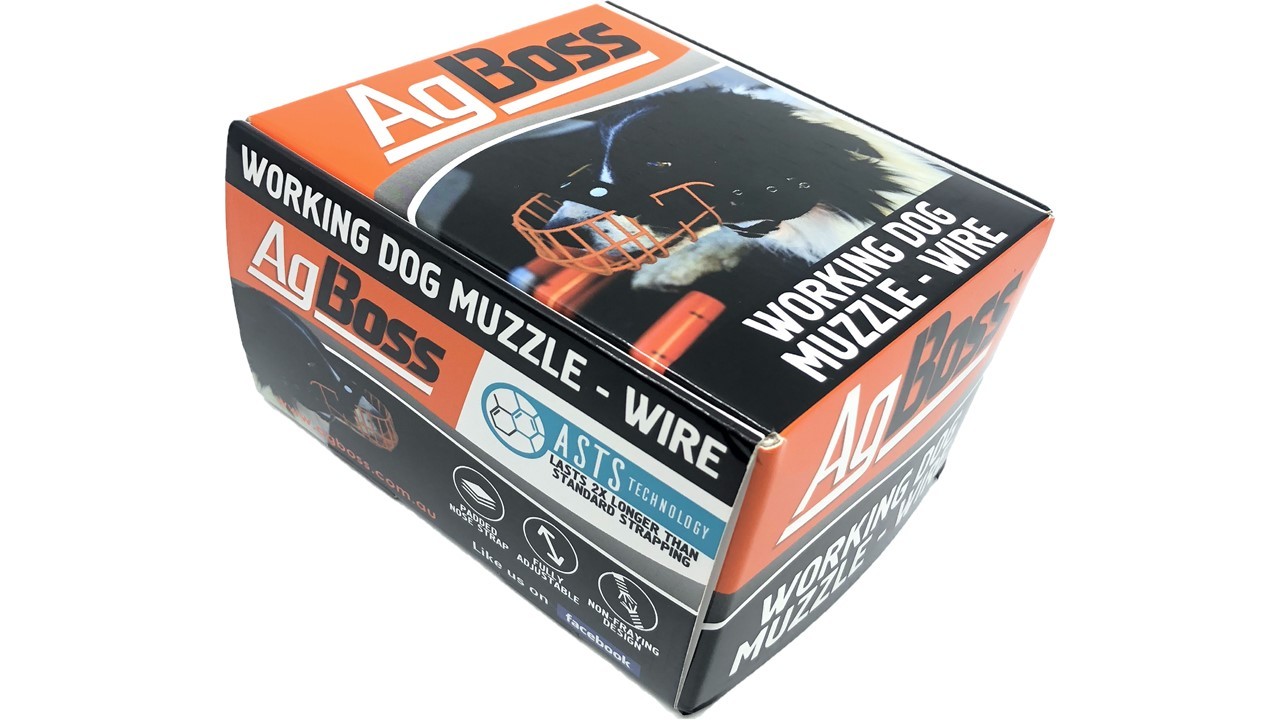 A quality adjustable wire dog muzzle for Kelpies Border Collies Huntaways allows air flow bark