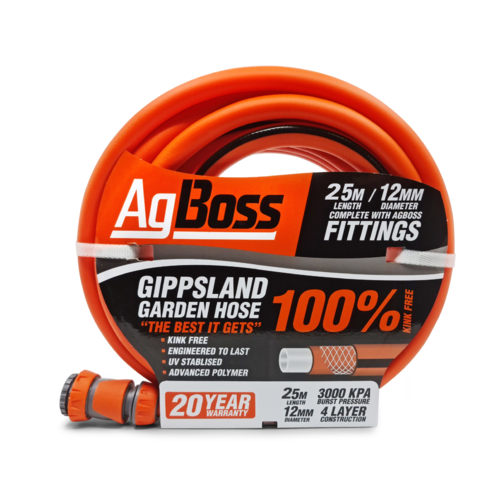 AgBoss Gippsland Non Kink Hose 12mmx25m (Fitted)