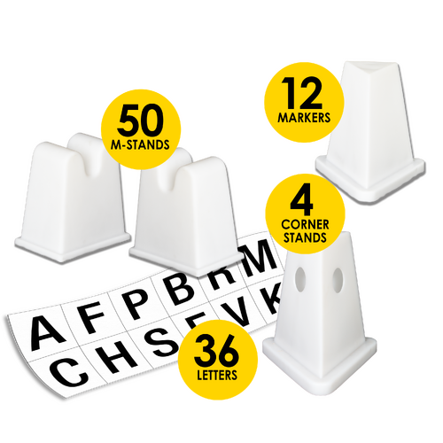 Arena Marker Complete Set 12 x 40cm Markers 4 x Corner 52 x M Stand and 36 Letters