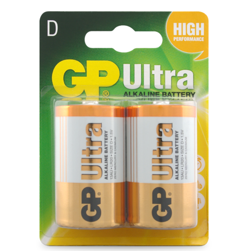 Battery 1.5V Ultra Alkaline D GP Brand - Card of 2.