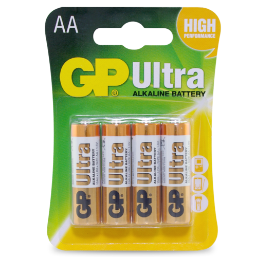 Battery 1.5V Ultra Alkaline AA GP Brand - Card of 4.